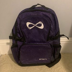 Purple sparkly NFINITY cheerleading backpack